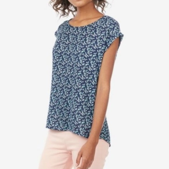 Octavia Blue Floral Print Cap Sleeve Split Back Top Size L - Picture 5 of 14